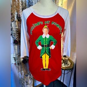 🎃3 for $15🎃Red & White Raglan Top w/ Elf Graphic Sz. XS